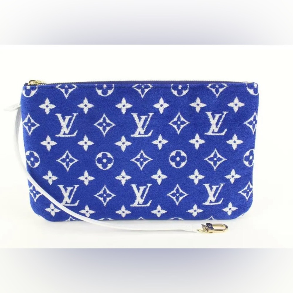 💯 Authentic Louis Vuitton Blue Monogram Velvet Match Neverfull Pochette